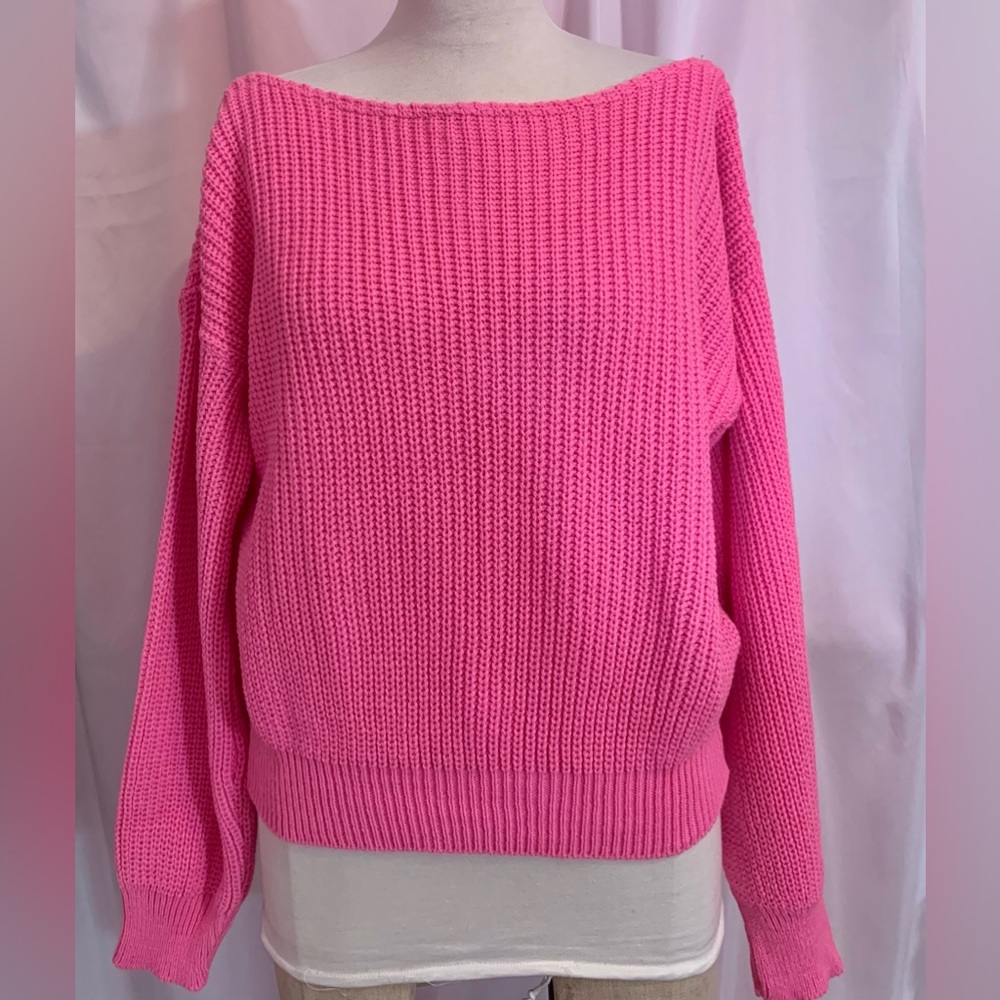 BOOHOO CROPPED crochet sweater, M/L- pink